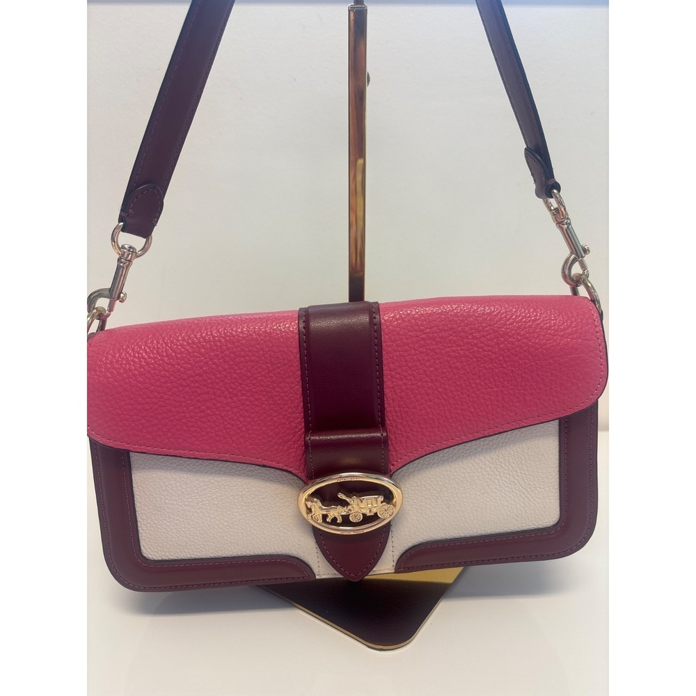 Coach Jade Shoulder Bag Colorblock Pink Burgundy White Leather Crossbody 91028 - Picture 4 of 8